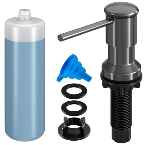 Dish Soap Dispenser, Kitchen Sink Soap Dispenser Pump with 17 OZ Bottle, Refill from The Top, Wide Pump Head Base (Gray) - color: Gray, size: With Bottle