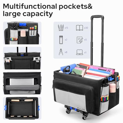 KEDSUM 2 in 1 Rolling Cart with Canvas Organizer Bag, 290LBS/70L Capacity Collapsible Teacher Rolling Cart with Lid for School, Craft, Office & Garden, Ideal for Teacher, Therapist & Crafter - style: Teacher Cart with Bag