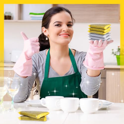 Thyle 24 Pack Steel Wool Scrubber Kitchen Sponges, Heavy Duty Non Scratch Metal Sponges, Reusable Cleaning Scrub Pads for Dishes, Pots, Pans, Sink and Tough Hard Stains (Gray,Yellow) - color: Gray, Yellow