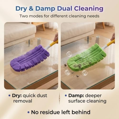 Reusable Duster Refills Compatible 5 Pack Washable Wet Pads with Handle 360°Heavy Included Damp Home Cleaning Fleece for Fan Blinds Furniture Window Kitchen Floor