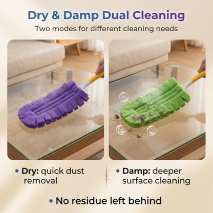 Reusable Duster Refills Compatible 5 Pack Washable Wet Pads with Handle 360°Heavy Included Damp Home Cleaning Fleece for Fan Blinds Furniture Window Kitchen Floor