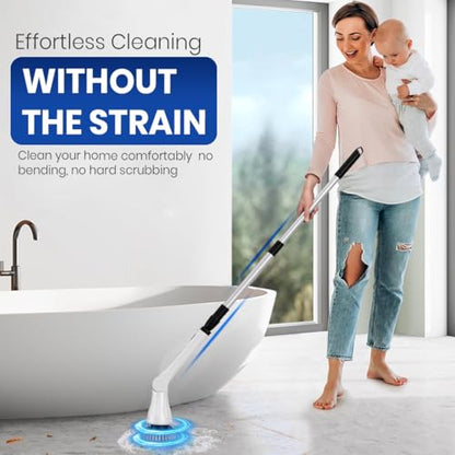 Electric Spin Scrubber – 8-in-1 Cordless Power Scrubber with 8 Brush Heads & Extendable Handle – Rechargeable Cleaning Brush for Bathroom, Shower, Tile, Grout, Tub & Floor