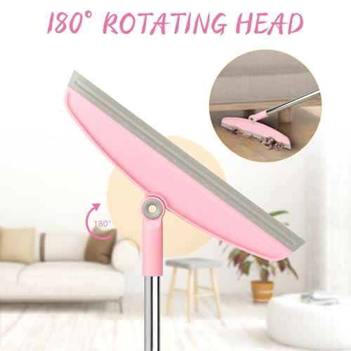 Multifunction Silicone Broom, 54 Inch Adjustable Long Handle Rubber Broom Sweeper for Floor Bathroom Kitchen Shower Pet Hair Glass(Gray Pink)