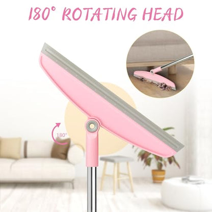 Multifunction Silicone Broom, 54 Inch Adjustable Long Handle Rubber Broom Sweeper for Floor Bathroom Kitchen Shower Pet Hair Glass(Gray Pink)