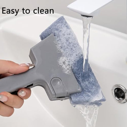 3Pcs Window Track Cleaning Brush, 4-in-1 Gap Brush (with Bristle Brush, Gap Dustpan, Scraper), Long Handle Groove Cleaner Tool, for Sliding Door, Window Sill, Bathroom(Gray)