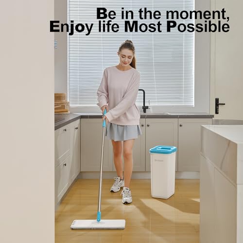 Mop and Bucket Set, 60" Long Handle Mops for Floor Cleaning, Squeeze Flat Mop and Bucket System, Dry & Wet Wall Mop Cleaner for Household Cleaning with 4 Microfiber Mops, Turquoise-Cyan - size: Mop System (Cyan) - 60" Handle - 4 Total Pads
