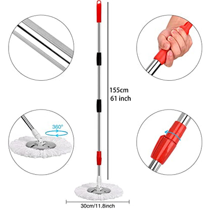 Mop and Bucket with Wringer Set 360° 3psc Microfiber Spin Mop with Bucket and Dual Mop Heads Self Wringing Spinning Mop (20QT) (2) (RED) - color: Red