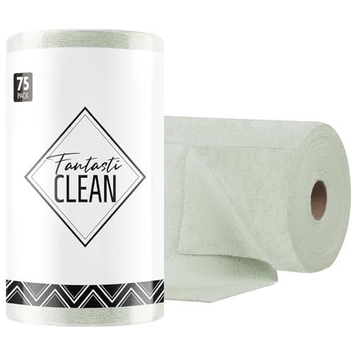 Fantasticlean Microfiber Cleaning Cloth Roll -75 pack, Tear Away Microfiber Towels, 12" x 12", Reusable, Washable, Scratch Free, Ultra Absorbent Dishcloth for All-around Cleaning Supplies (Moss Green) - color: Moss Green, size: 75 pack