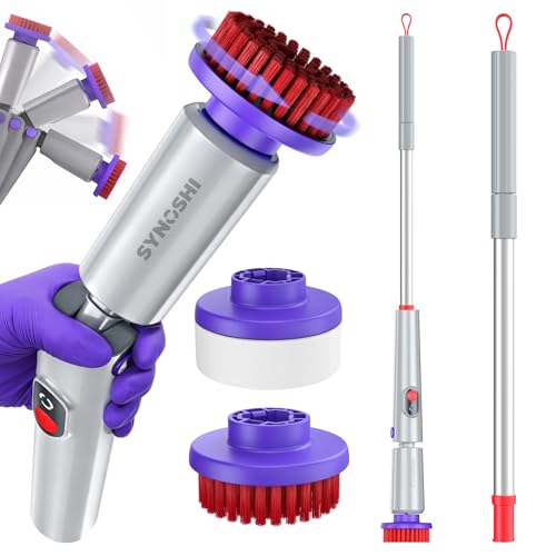 Synoshi PRO Electric Spin Scrubber with Long Handle – Cordless Shower Scrubber, Bathroom Cleaning Brush, Electric Scrubber for Cleaning Shower, Tub & Floor, Adjustable Angles, 2 Speeds Power Scrubber