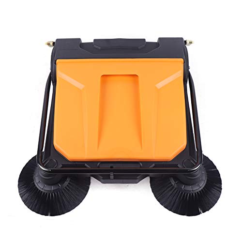 26" Walk-Behind Hand Push Floor Sweeper, Industrial Walk-Behind Floor Board Sweeping Cleaning Machine Commercial 360°Spin Walk-Behind Floor Sweeper Cleaner, Yellow & Black
