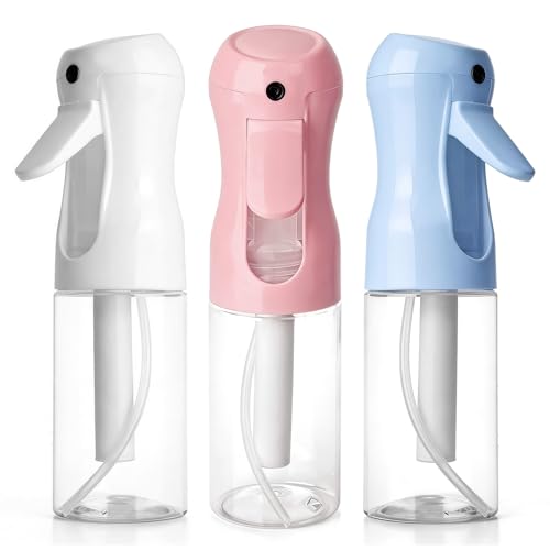 3Pcs Continuous Spray Bottles For Hair,Ultra Fine Mister for Hair Styling, Plants, Cleaning, Salon, Misting & Skin Care (200ml Blue+Pink+Clear) - color: 200ml Blue+Pink+Clear