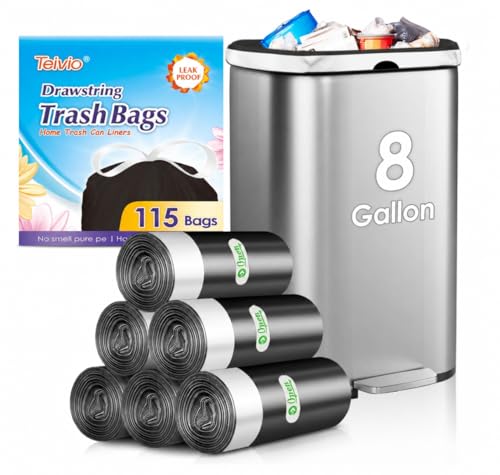 8 Gallon Small 120 Counts Strong Drawstring Trash Bags Garbage Bags by Teivio, Bathroom Trash Can Bin Liners, Plastic Bags for home office kitchen, Black - style: 120-8Gallon-Black