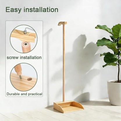 Wooden Dustpan – Long Handle Standing Dust Pan for Home, Lobby, Shop, Garage & Yard