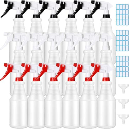 Yinder 18 Pcs 16 Oz Plastic Spray Bottle Bulk Empty Refillable Spray Bottles for Cleaning Solution Leak Proof Water Sprayer with Adjustable Nozzle Mist/Stream Mode(Black, White, Red) - color: Black, White, Red