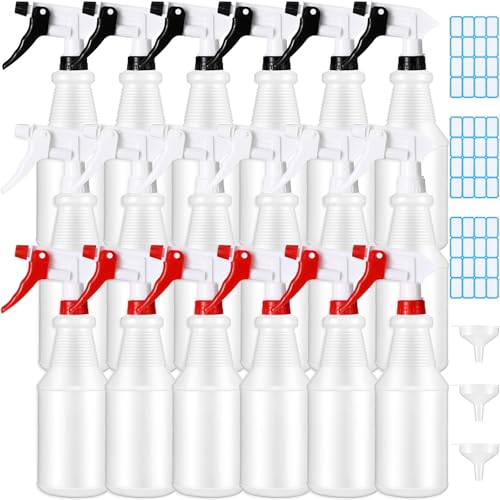 Yinder 18 Pcs 16 Oz Plastic Spray Bottle Bulk Empty Refillable Spray Bottles for Cleaning Solution Leak Proof Water Sprayer with Adjustable Nozzle Mist/Stream Mode(Black, White, Red) - color: Black, White, Red