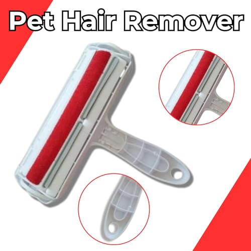 Portable Pet Hair Remover | Reusable Lint Roller for Cat and Dog | Hair Remover for Furniture, Couch, Carpet, Clothing, Seat and Bedding (Red) - color: Red