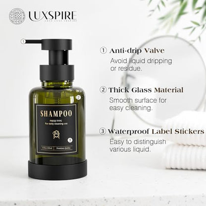Luxspire Foaming Soap Dispenser, Glass Foam Pump Soap Dispenser, Non-Slip Hand Soap Container with 5 Waterproof Labels, 15 Oz Refillable Liquid Soap Holder for Bathroom & Kitchen, Olive Green, 2 Pack - color: Olive Green