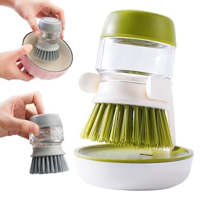 Dish Brush with Soap Dispenser, Dishwashing Kitchen Scrub Brushes Dish Scrubber with Holder Drip Tray, for Cleaning Pan, Pot, Sink (A-Green) - color: A-green