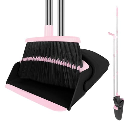 Pink Broom with Dustpan Combo Set, 51" Long Handle Household Cleaning Tool, Ideal Broom and Dustpan Set for Pet Hair and Home Use - color: Pink