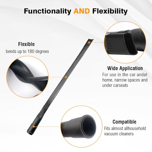 25" Long Flexible Crevice Tool Vacuum Cleaning Attachment For All 1-1/4 in or 1-3/8 inch Connector Hoses Helps Clean Dryer Lint and Spiders on Ceiling