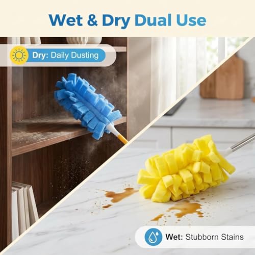 2026 New Reusable Chenille Microfiber Dust Duster, 360° Electrostatic Duster with Washable Removable Cloth Covers, Refillable Multi-Surface Duster for Home Furniture Ceiling Fan Cleaning (2 Sets) - color: 2 Sets