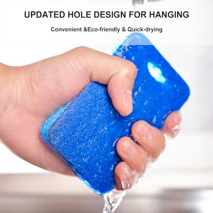 METUUTER 12-Count Scrub Sponges Kitchen Sponge Heavy Duty, Cellulose Sponges with Scouring Pads Dual-Sided for Kitchen and Household Use (Square-Blue) - color: Square-blue