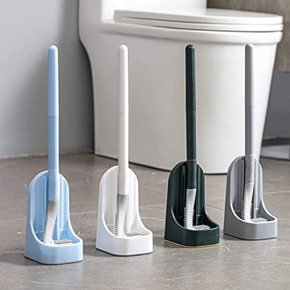 Toilet Brush, Long Handle Golf Toilet Brush with Holder 360° Deep Cleaning Flexible Silicone Toilet Cleaner Brush Wall Mounted for Bathroom (Grey) - color: Gray