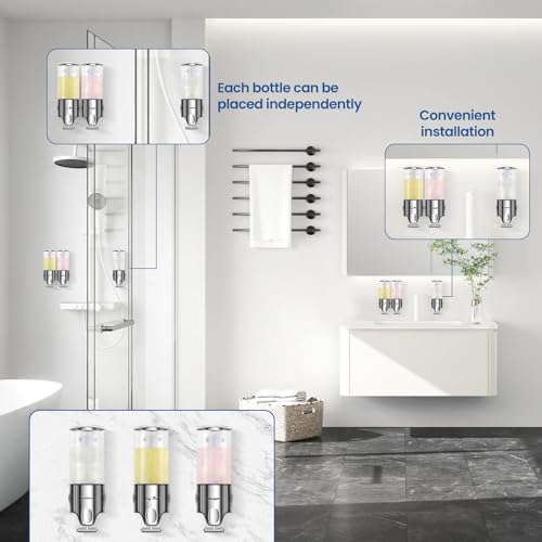 Shampoo and Conditioner Dispenser,Dispensers for The Shower,Shower Soap Dispenser 3 Chamber No Drill,Shampoo Conditioner Body Wash Dispenser Wall Mount for Bathroom(Triple x 17.6 oz,Clear) - color: Clear