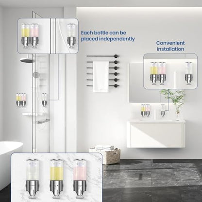 Shampoo and Conditioner Dispenser,Dispensers for The Shower,Shower Soap Dispenser 3 Chamber No Drill,Shampoo Conditioner Body Wash Dispenser Wall Mount for Bathroom(Triple x 17.6 oz,Clear) - color: Clear