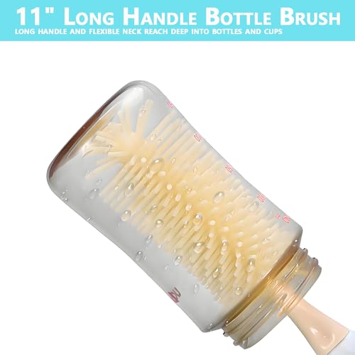 Baby Bottle Brush Set 3-in-1, Silicone Bottle Brush with Wall Mount Holder, 11" Long Handle Bottle Brush + Nipple Brush + Straw Brush Cleaner for Baby Bottles, Cups, Straws – BPA Free (Blue) - color: Navy Blue