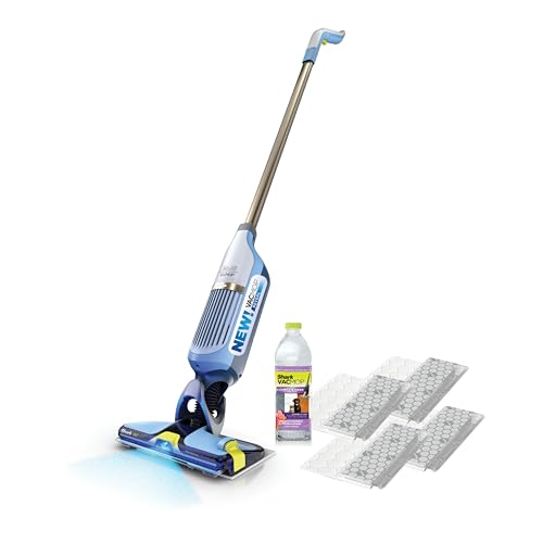 Shark VACMOP Reveal Cordless Hard Floor Cleaner, Vacuum & Spray Mop, Powerful Suction, Lightweight, Illumination Light, 4 Disposable Pads, 12oz Pet Multi-Surface Cleaning Solution, Blue, VM401BL - color: Vacmop Reveal - 4 Pads (Blue)