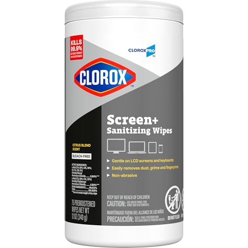CloroxPro Clorox Screen+ Sanitizing Wipes, Bleach Free Cleaning Wipes, Citrus Blend Scent, 75 Count, Pack of 6 - size: 75 Count (Pack of 6)