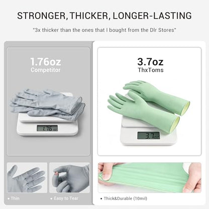 ThxToms 4 Pairs Reusable Rubber Gloves, 13" Natural Latex, 10mil Thick Heavy Duty Dishwashing & Cleaning Gloves, Non-Slip Grip, Multi-Color, Ideal for Kitchen, Bathroom, Car, & Garden Cleaning, Large - size: Small