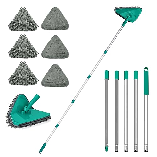 JEHONN Wall Cleaner Mop with Long Handle 82 Inches, 3-in-1 Ceiling Cleaning Tool Duster with 6 Replacement Microfiber Chenille Pads for Painted Walls, Baseboard, Window, Floor (Green) - color: Green