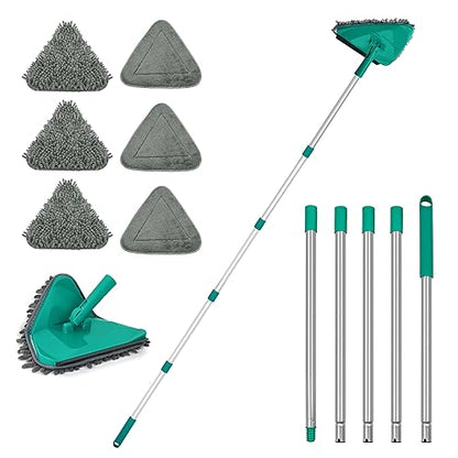 JEHONN Wall Cleaner Mop with Long Handle 82 Inches, 3-in-1 Ceiling Cleaning Tool Duster with 6 Replacement Microfiber Chenille Pads for Painted Walls, Baseboard, Window, Floor (Green) - color: Green