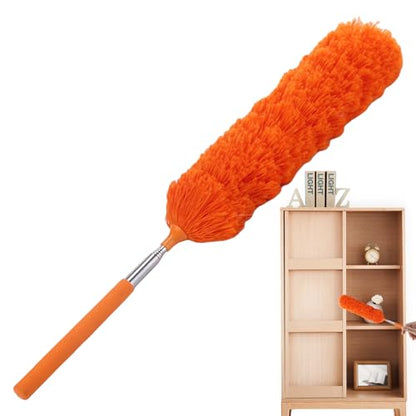Extendable Feathers Duster Bendable Microfiber Long Handled Duster, Flexible Hand Cobweb Cleaner with Telescoping Pole for Cleaning High Ceiling Fans, Cars, Blinds, Cobweb, Furniture - color: Orange