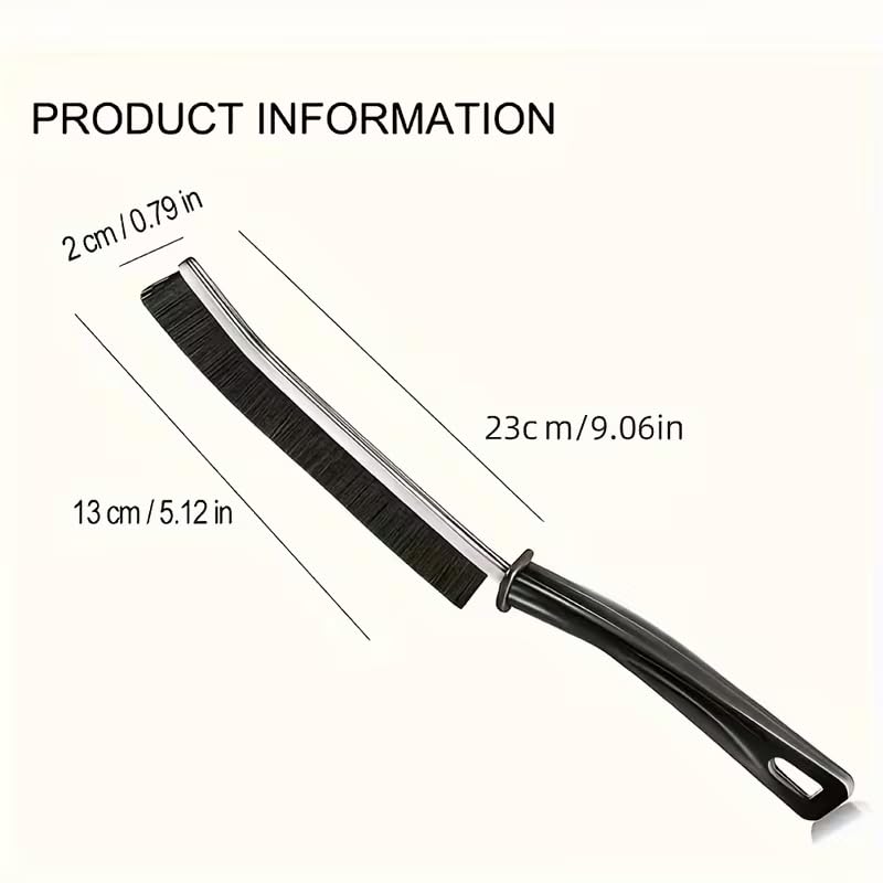 Grooved Detail Cleaning Brush - Handheld Hard Bristle Brush for Tile Grout, Window Tracks, Appliance Seams & Tight Gaps - Compact Gap and Crevice Scrubber Tool (Black)