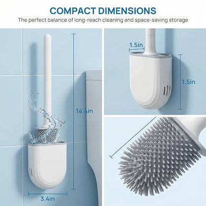 RV Silicone Toilet Brush with Holder, Drill-Free Wall Mounted Toilet Bowl Cleaner, Anti-Drip Anti-Roll Compact Brush for RV Camper & Small Bathroom - color: White