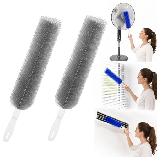 Fan Cleaning Brush, Bendable Microfiber Duster, Ultimate Dust Cleaning Brush, Reusable Microfiber Head for Air Conditioning Shutters, Ceiling Fan Blades, Air Vents, Curtains, Cars (2Pcs Gray) - color: 2pcs Gray
