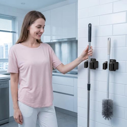 3PCS Broom and Mop Holder, Heavy Duty Garden Tool Organizer Rack Rake and Shovel Handle, Stainless Steel Mop Hanger. Wall Mounted Utility Rack with Screws, Matte Black