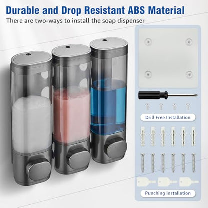 Shampoo and Conditioner Dispenser 3 Chamber No Drill,Shower Soap Pump Dispenser Wall Mounted,Body Wash Dispenser,Shower Gel Shampoo Holder for Bathroom Accessories, (Gun 3) - color: Gun 3