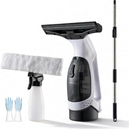 Window Vacuum Squeegee Cordless, Electric Cleaner with 31-40" Extendable Pole, 2000Pa Suction, 2200mAh Rechargeable Battery, 150ml Tank for Shower Doors, Mirrors, Tiles & Cars (with Pole) - color: With Pole