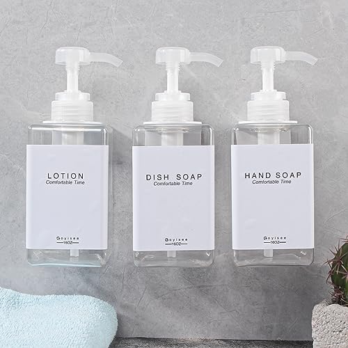 Refillable Shampoo and Conditioner Bottles for Shower Wall,Shampoo and Conditioner Dispenser with Pump No Drill (3 Bottles 3 Wall Mounts-Clear) - color: 3 Bottles 3 Wall Mounts-clear
