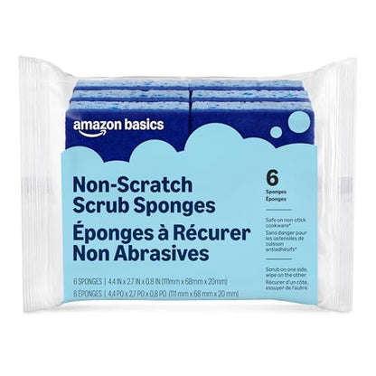 Amazon Basics Non-Scratch Dual-Sided Sponges for Nonstick Pots and Pans, Dish Scrubber, All-Purpose, 6-Pack, Packaging May Vary - size: 6-Pack, style: Non-Scratch