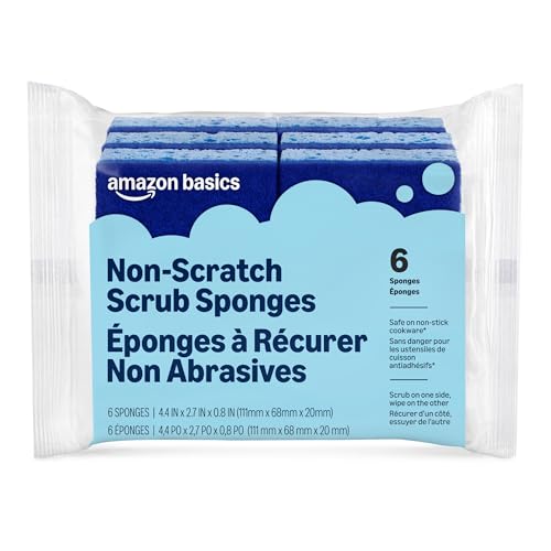 Amazon Basics Non-Scratch Dual-Sided Sponges for Nonstick Pots and Pans, Dish Scrubber, All-Purpose, (Pack of 36), Packaging May Vary - size: 36-Pack, style: Non-Scratch
