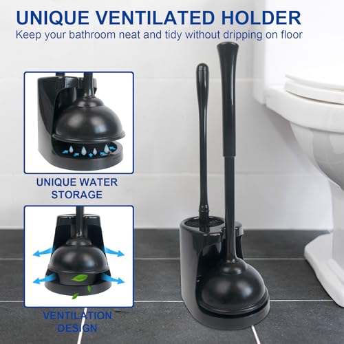 CELOX 2 Sets Black Toilet Brush and Plunger Set for Bathroom Heavy Duty - color: Shiny-black