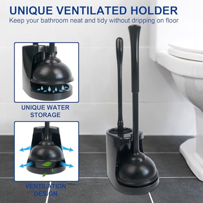 CELOX Black Toilet Plunger and Brush Set with Holder for Bathroom, 1 Set,Silver-Black - color: Silver-black