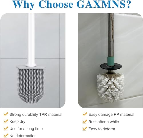Silicone Toilet Brush and Holder Bendable Efficient Cleaning Wall Mounted Toilet Bowl Brush with Long Handle Brush Head and Silicone Bristles No Rusty Handles Problem (White) - color: White