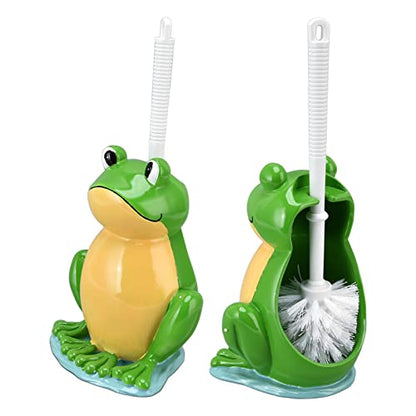 Toilet Brush with Ventilated Drying Holder,Flexible Toilet Bowl Brush Head with Silicone Bristles,Frog Shaped Toilet Brush, Compact Size Toilet Brush with Holder for Storage and Organization