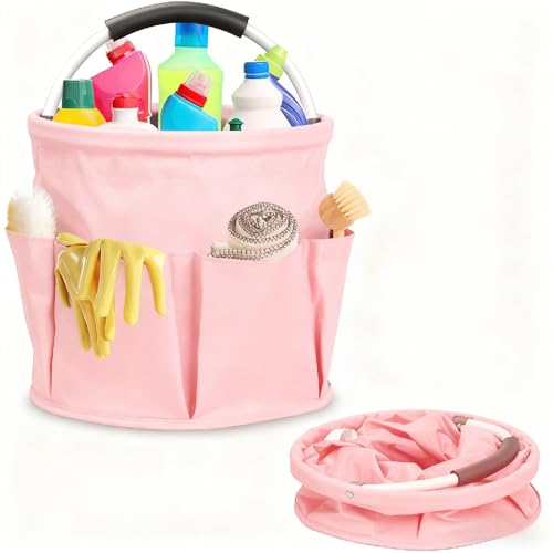 Cleaning Caddy for Cleaning Supplies,17L Cleaning Supply Caddy with Handle Foldable Cleaning Supplies Organizer Bucket Cleaning Products Organizers for Home, Garden (Light Pink) - color: Light Pink